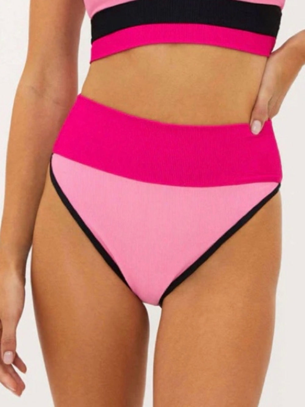 Beach Riot High Waist Emmy Bikini Bottoms Pink Black colorblock size Medium